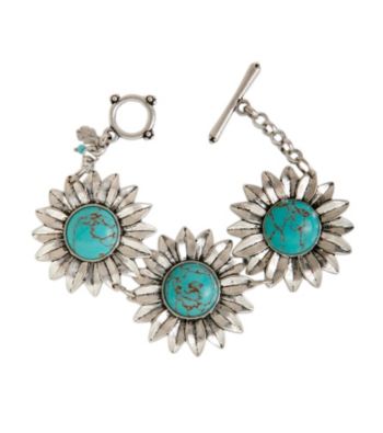 Lucky Brand® Silvertone with Turquoise Stones Floral Toggle Bracelet