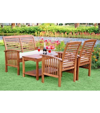 W. Designs Four Piece Acacia Wood Patio Conversation Set