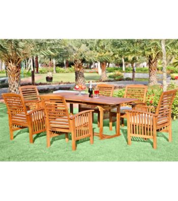 W. Designs Seven Piece Acacia Wood Patio Dining Set