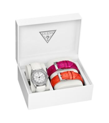 GUESS Silver Watch with Two Interchangeable Leather Bands