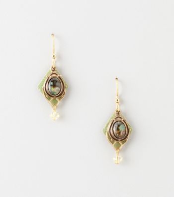Silver Forest® Green and Brass Tone Drop Earrings with Abalone Ladybug