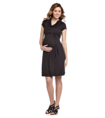 Three Seasons Maternity™ Black Solid Drapeneck Dress
