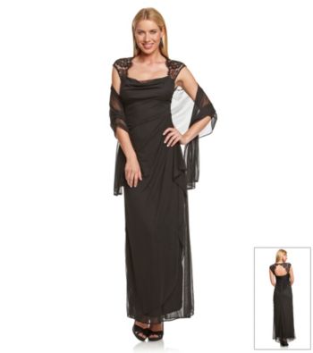 Xscape Lace Ruched Chiffon Long Dress