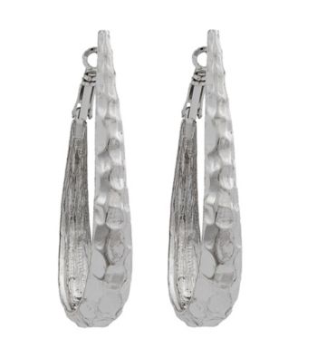 Erica Lyons® Silver Hammered Oval Hoop Pierced Earrings