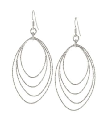 Athra Sterling Silver Multi Diamond Cut Oval Drop Earring
