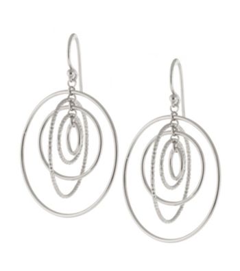 Athra Sterling Silver Multi Polished & Textured Circle Drop Earring