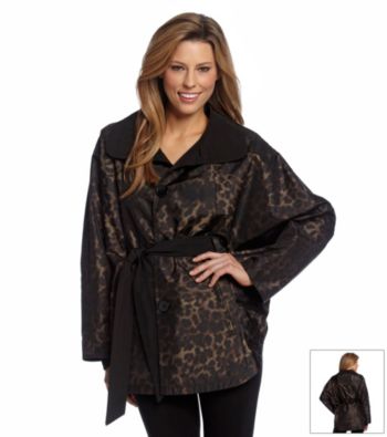 Jones New York® Black and Leopard Reversible Belted Cape Coat