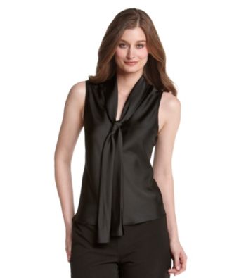 Kasper® Black Charmeuse Tie-Front Sleeveless Blouse
