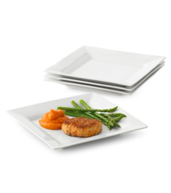 LivingQuarters Whiteware Square Set of 4 Dinner Plates