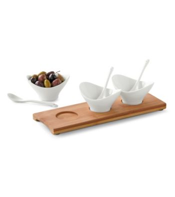 LivingQuarters Whiteware Set of 3 Oval Bowls with Tray