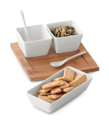 LivingQuarters Whiteware Set of 3 Bowls with Tray
