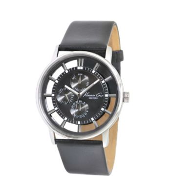 Kenneth Cole New York® Mens Round Transparent Dial,Multifunction,Black strap