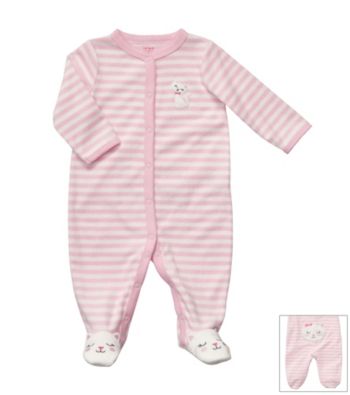 Carter's® Baby Girls' Pink/White Striped Terry Kitty Sleep and Play