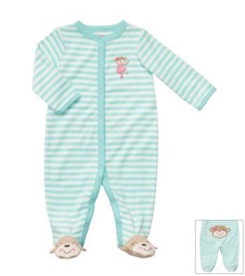 Carter's® Baby Girls' Turquoise/Ivory Striped Terry Monkey Sleep and Play