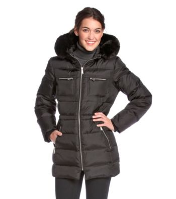 MICHAEL Michael Kors® Cinched Waist Faux Fur Trim Coat