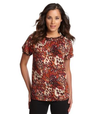 Notations® Edwin Orange Allover Print Peasant Top