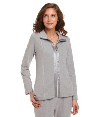 Laura Ashley® Petites' Zip-Front Jacket with Satin Trim