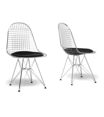 Baxton Studios Set of 2 Avery Mid-Century Modern Wire Chairs with Black Cushions