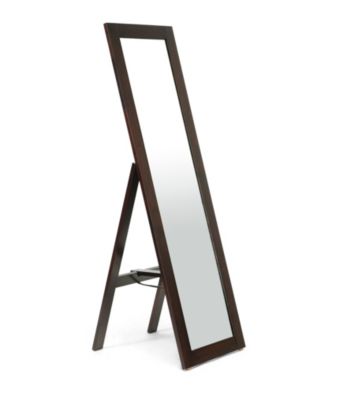 Baxton Studios Lund Dark Brown Wood Modern Mirror with Built-In Stand
