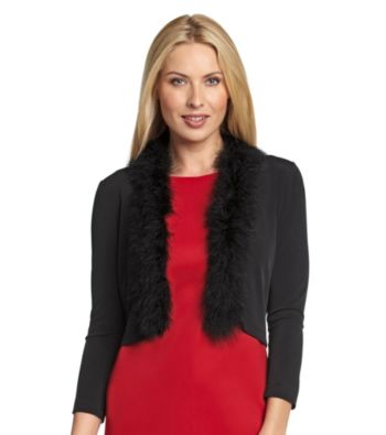 Calvin Klein Faux Fur-Trimmed Black Shrug