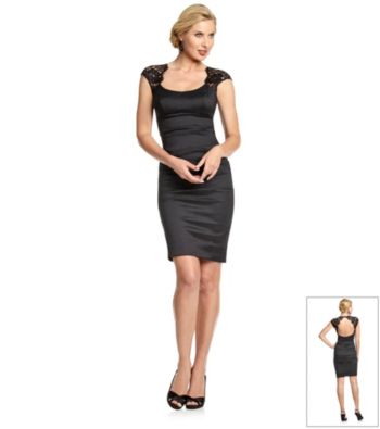 Xscape Black Stretch Taffeta Lace Open Back Dress