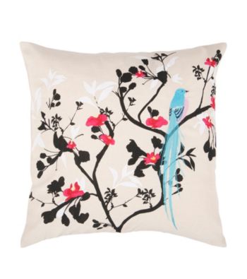 Surya Floral & Blue Bird Decorative Pillow