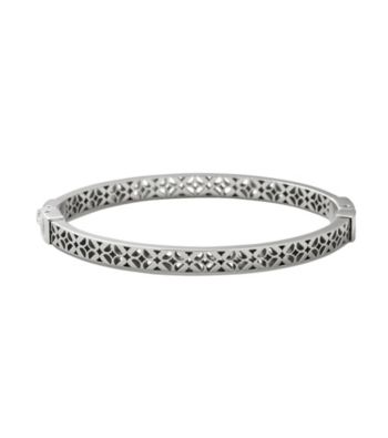 Fossil® Silvertone Signature Pattern Cutout Hinged Bangle