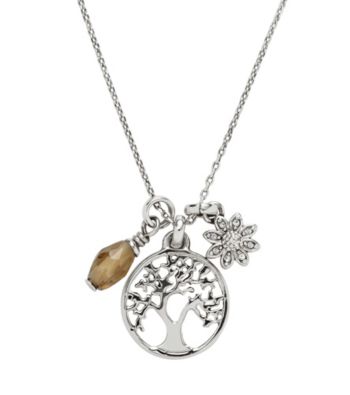 Fossil® Silvertone Tree Charms Pendant Necklace