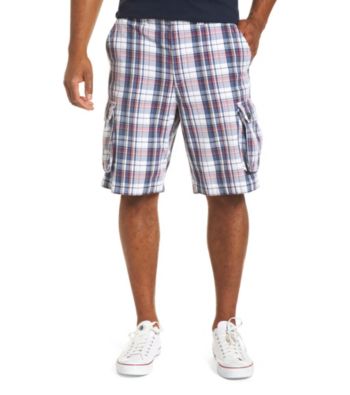 True Nation Men's Big &amp; Tall Red, Blue &amp; White Plaid Cargo Shorts Men's