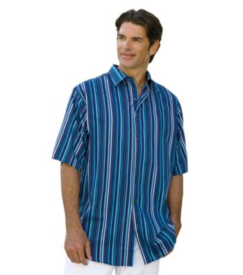 Synrgy Men's Big & Tall Navy/Multicolored Dobby Stripe Sport Shirt