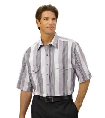 Synrgy Men's Big & Tall Black/White/Multicolored Dobby Stripe Sport Shirt