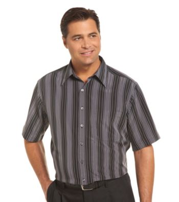 Synrgy Men's Big & Tall Black/Multicolored Stripe Microfiber Sport Shirt