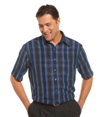 Synrgy Men's Big & Tall Navy/Multicolored Plaid Microfiber Sport Shirt
