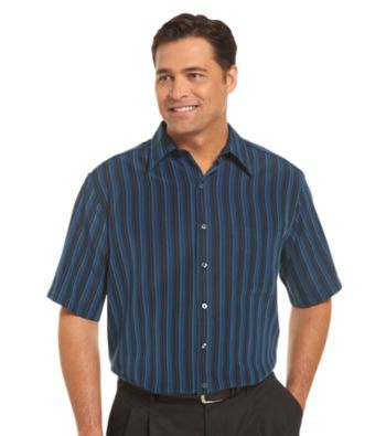 Synrgy Men's Big & Tall Blue Water Stripe Microfiber Sport Shirt