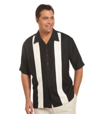 Island Passport® Men's Big & Tall Black Embroidered Panel Shirt