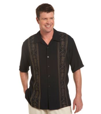 Island Passport® Men's Big & Tall Black Embroidered Panel Shirt
