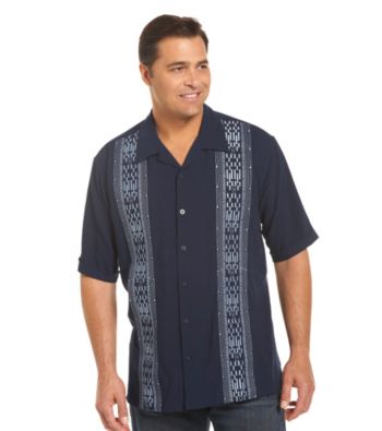 Island Passport® Men's Big & Tall Navy Embroidered Panel Shirt