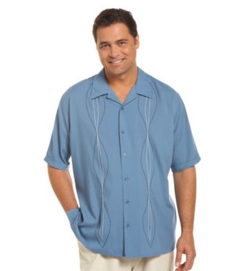 Island Passport® Men's Big & Tall Blue Shadow Embroidered Panel Shirt
