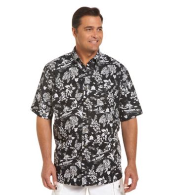Harbor Bay® Men's Big & Tall Black/Multicolored Hula Print Sport Shirt