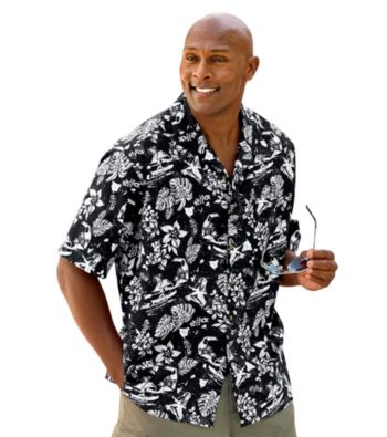 Harbor Bay® Men's Big & Tall Black/Multicolored Hula Print Camp Shirt