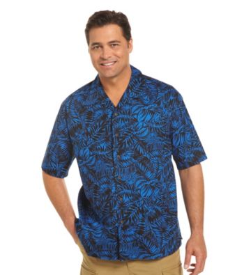 Harbor Bay® Men's Big & Tall Blue/Multicolored Fern-Print Camp Shirt