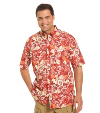 Harbor Bay® Men's Big & Tall Red/Multicolored Floral-Print Sport Shirt
