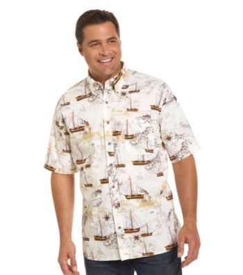 Harbor Bay® Men's Big & Tall Ecru Old World Ship Sport Shirt