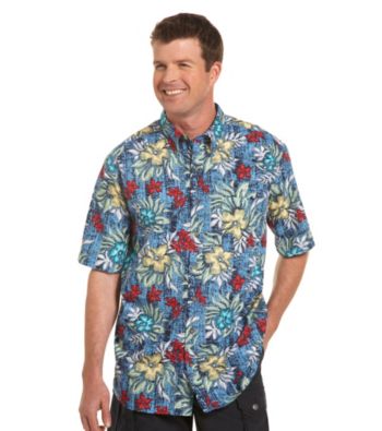 Harbor Bay® Men's Big & Tall Blue/Multicolored Floral-Print Sport Shirt
