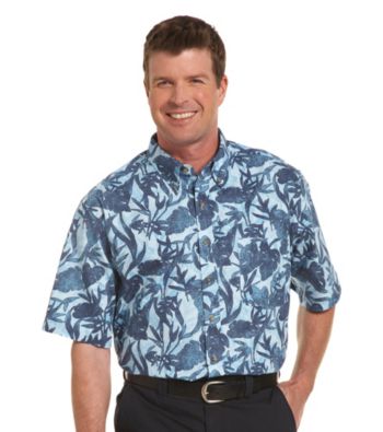Harbor Bay® Men's Big & Tall Navy/Multicolored Tonal Leaf-Print Sport Shirt