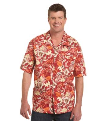 Harbor Bay® Men's Big & Tall Red/Multicolored Floral-Print Camp Shirt