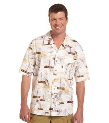 Harbor Bay® Men's Big & Tall Ecru/Multicolored One World Ship Camp Shirt