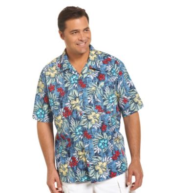 Harbor Bay® Men's Big & Tall Blue/Multicolored Floral-Print Camp Shirt