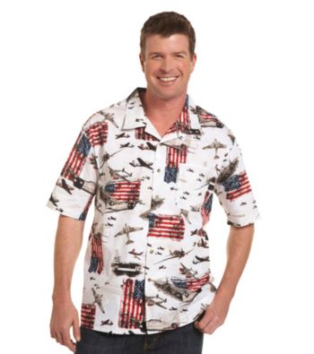 Harbor Bay® Men's Big & Tall White/Multicolored Flag and Ship Camp Shirt