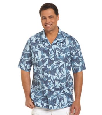 Harbor Bay® Men's Big & Tall Navy/Multicolored Tonal Leaf-Print Camp Shirt